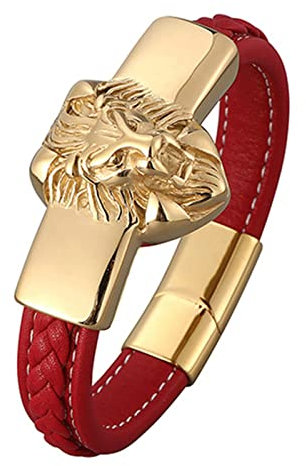 Ayoiow Männer Armband Indianer, Armband Jungen Metall Armband Leder Jungen 12mm Armband mit Löwenkopf