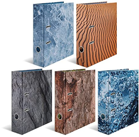 HERMA Ordner A4 Natur Set, 5 Stück, 7 cm breit, Kinder Ringordner mit Motiv, bunter Aktenordner mit glänzender Veredelung und Innendruck für Jungen und Mädchen