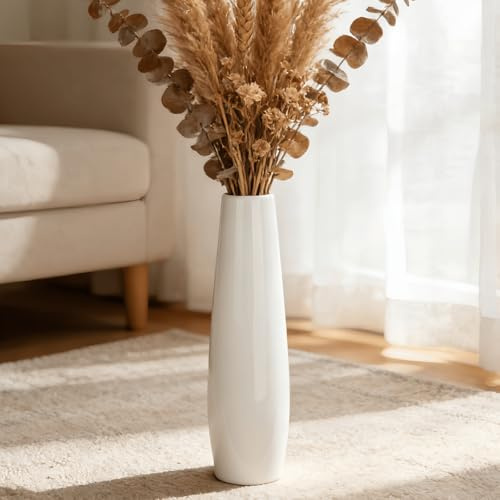 GDSZJLJ Bodenvase aus Keramik, 45 cm hoch, weiß, große dekorative Vasen für Moderne Wohnkultur, Wohnzimmer, minimalistischer Stil, große Blumenvase für Pampasgras, Blumen, Zweige, Büro, Schlafzimmer | Glänzend glasierte Oberfläche, schmale Ecken, Eingangsbereich, Schlafzimmer, kompakte Räume