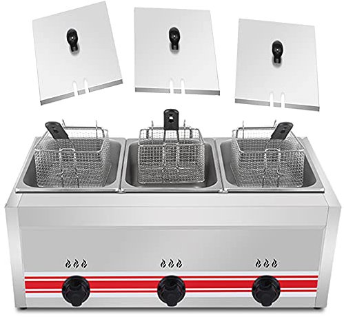 CHEMYO Machine à Frites en Acier Inoxydable, friteuse à gaz Grande capacité 10L/20L/30L, Puissance de feu réglable sur Pied, avec paniers et couvercles Amovibles, pour Frites Beignets Poisson