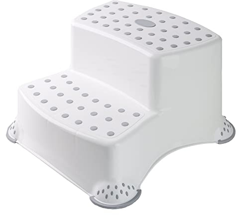 DIVCHI Toddler Toilet Step Stool Kids Plastic Anti Slip 2-UP Step Stool Stepup Stools For Potty Training Bathroom & Kitchen (White)