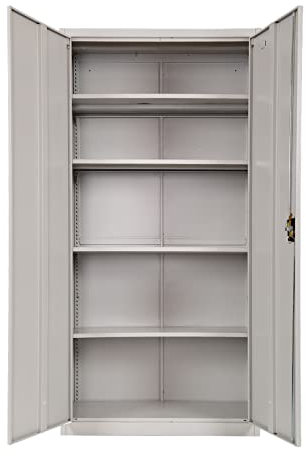 Frideko Metal Storage Cabinet with 2 Door and 4 Adjustable Shelves, 185CM Tall Storage Cupboard with Lock for Home, Office, Warehouse(Light Grey)