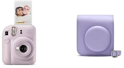 Fujifilm instax Mini Appareil Photo instantané 12, Exposition Automatique avec Objectif Selfie intégré, Violet Lilas & Case - Lilac Purple