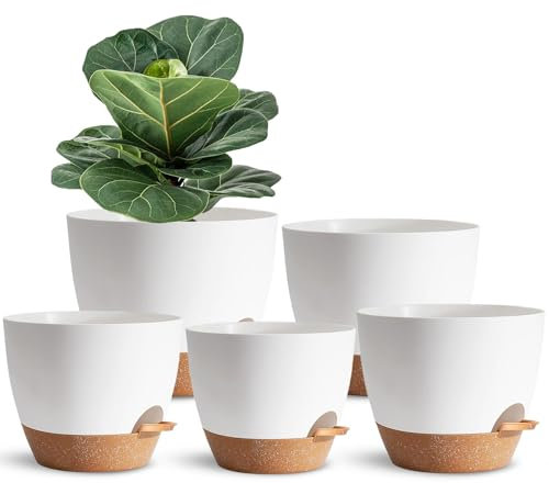 SE SUN-E Confezione da 5 vasi autoirriganti per persone pigre, 17/16/15/14/13 cm, in plastica bianca, per tutte le piante d'appartamento, piante grasse, violette africane, piante di serpente, fiori e