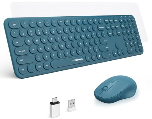 XTREMTEC Full Size 2.4G Wireless Keyboard Mouse Combo, Ultra Sottile Silenziosa Carina Tastiera per Computer con Ricevitore USB per Windows, OS, PC, Mac, Tablet (blu)