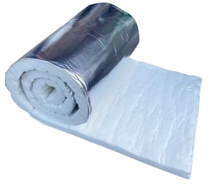Keramikfasermatte mit Aluminiumüberzug, Hochtemperatur Isolierung Feuerfestes Material 2200F Hochtemperaturbeständig(3x61x500cm/1.1x24x196in)