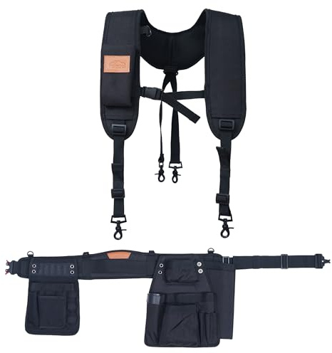 Perkins Builder Brothers Essential Werkzeuggürtel-Set mit Hosenträgern, ideal für Rahmen, Tischler und Bauunternehmer, kleine Größe, Schwarz