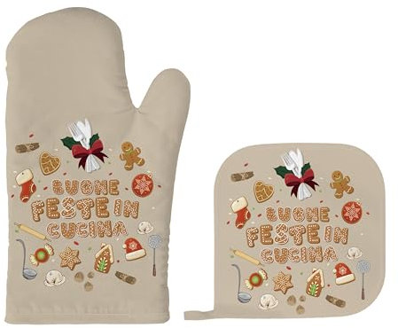 Idee Regalo Natale Originali - Guanto e Presina da Forno Natalizio Originale - Idee Regali Divertenti Natalizi - Gadget Cucina Originali per Donna Uomo