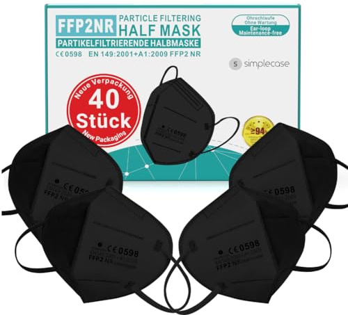 Simplecase 40 stycken FFP2-masker, CE-certifierade av officiellt anmält organ CE2834/0598, andningsmask, partikelfiltermask