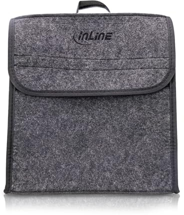 InLine Aufbewahrungstasche für EV-Autoladekabel, Kabeltasche, Kofferraumtasche/Organizer, Klettstreifen und Gurte mit Karabinerhaken, Tragegriff, robuster Filzstoff, grau, bis 7,5m, 16299I