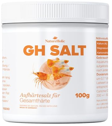 NatureHolic GH+ Salt | härdningssalt för att öka den totala hårdheten | För målinriktad härdning i akvariet | Perfekt för akvarieväxter | Remineraliserat osmos-vatten | mängd 100 g