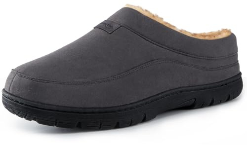 HomeTop Men's Moccasin Slippers Soft Warm Non-slip Memory Foam Indoor House Shoes with Fluffy Lining Grey, 10-11 UK