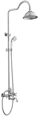 BiaoTeng Colonne de Douche Avec Mitigeur pour Baignoire, Double Poignée Croisée Sortie d'eau 3 Fonctions Mural, Systèmes de Baignoire et de Douche, Chrome