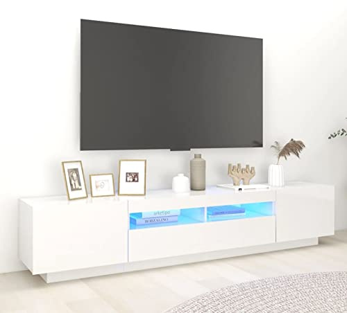 NITCA Modern TV Stand Unit Cabinet with LED Lights, Indoor Furniture Bedroom TV Unit, High Gloss White 200x35x40 cm