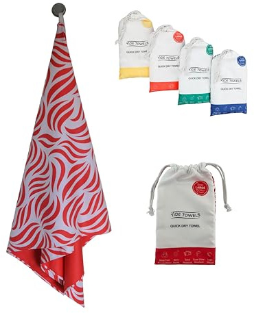 Tide Towels - Beach & Travel Towel - Quick Drying - Sand Free - Odourless - Lightweight & Compact - Includes Bag - Perfect for Travel, Swimming, Yoga, Camping & Gym. (Coral Red)