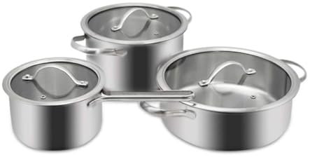 Bateria de Cocina Batería de Cocina Juego De Utensilios De Cocina De 3 Uds, Sartén, Olla Para Sopa, Olla Para Leche Con Tapa De Vidrio, Juego De Ollas De Cocina De Acero Inoxidable Juego de Ollas Jueg