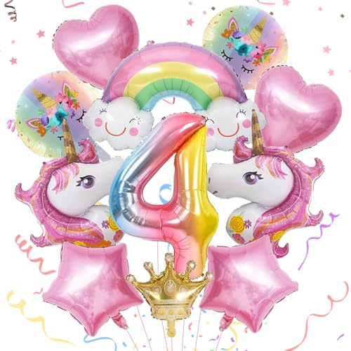 MACULPER Enhörning ballonger 4 år, enhörning, dekoration, barnfödelsedag, enhörning, regnbåge, dekoration, barnfödelsedag, för 4 år, flicka