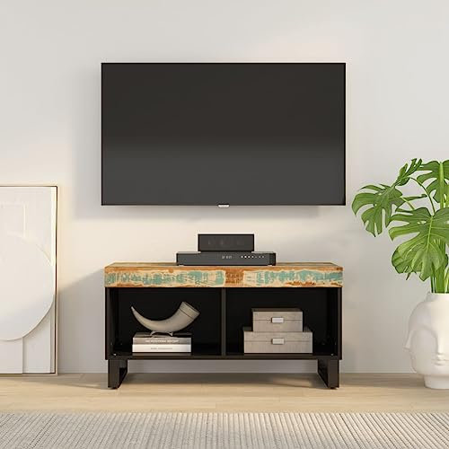CINDERFUL TV-Schrank 85x33x43,5 cm Altholz Massiv,Industrieller TVSchrank aus recyceltem Massivholz mit großzügigem Stauraum Mediaaufbewahrung