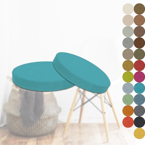 Rundes Sitzkissen aus Memory-Schaum, 55 x 55 x 5 cm, 2 Stück, Bistrostuhl-Pads für drinnen und draußen, Essmöbel, Garten, gefüttert, runde Kissen, Farbe #24, Seeblau