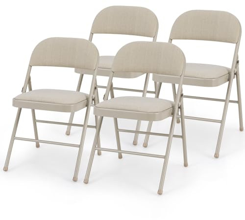 COSTWAY 2/4/6 Pack Fabric Padded Folding Chair, Metal Frame Easy Storage Conference Chair with Sponge Seat, Backrest & Foot Pads, Hall Guest Seating for Bedrooms Office Events (4, Mid Back, Beige)