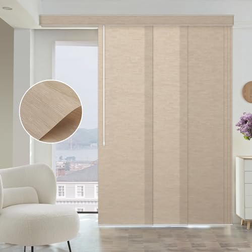 Graywind nach Maß Manuell Flächenvorhänge Panel, Lichtfilterung Schiebevorhang mit Stange Steuerung, Schiebegardine Vertikaljalousien für Terrasse Schiebeglas Tür Große Fenster, Jacquard Kaffee