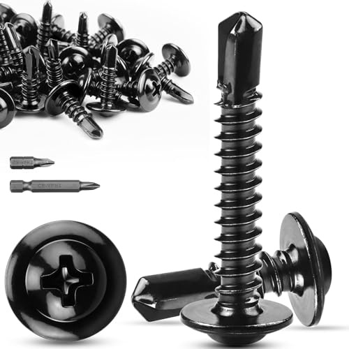 TXXATX Vis Autoforeuse Metal M4,2x25 mm Vis Autoperforante 60 Pièces Kit de Vis Autoperceuses avec 2 Forets Vis Inox Acier Inoxydable 410 Vis Autoforeuse Inox pour Metal Bois Meubles Portes Fenêtres