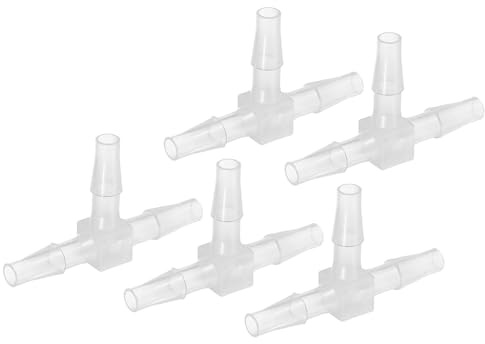PATIKIL 1/4 tum plast T-slang hullingbeslag, 5 st lika T-formade 3-vägs skarvmaskin adapter unionens skärningsdel taggad delad för luft vatten bränsle gasvätskerör, transparent
