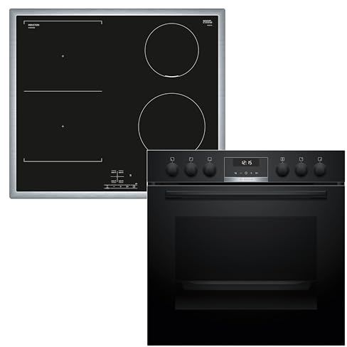 Bosch HND616LS63 Einbauherd-Set, Bestehend aus HEG517BB4 Herd, 60 x 60 cm, 3D Heißluft, Hydrolyse, LED Display, Pizzastufe & NVS645CB6E Induktionskochfeld, Combi Zone, Edelstahlrahmen