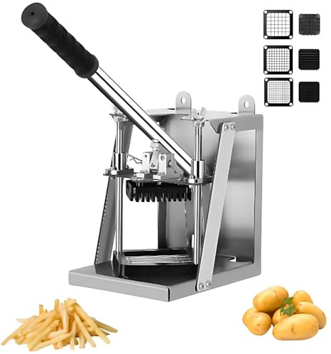 French Fry Cutter, Wall-mounted Manual Potato Cutter, 3 Types Grid Blades Available(7mm/10mm/14mm), Commercial French Fries Cutter with Suction Cups, for Potato Carrot Cucumber 7mm