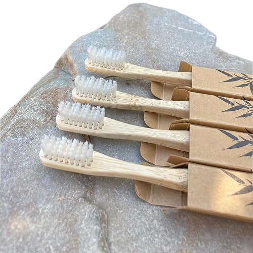 Answers by Nature Adult Natural Bristle Toothbrush [4-Pack], Castor Bristles, 100% Biodegradable, Plant Based Bristles and Bamboo Handle