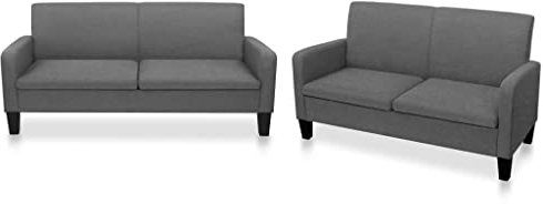 Homgoday 2-TLG. Sofagarnitur Stoff Dunkelgrau Wohnzimmersofa Sitzsofa Sofa Couch Loungesofa Gästesofa Polstersofa Couchgarnitur Sitzmöbel für Wohnzimmer Büro