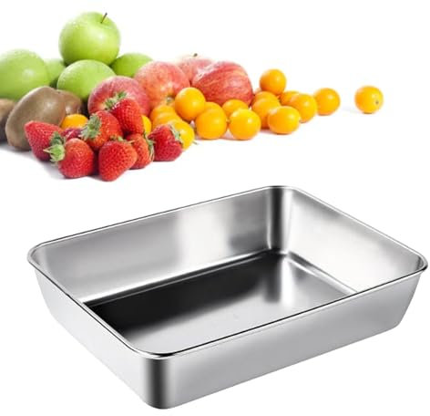 Kuuleyn Scatola per Alimenti in Acciaio Inossidabile 304, Contenitori per Alimenti Vassoio Piatto, Contenitore Rettangolare per Alimenti per Frutta Verdura Lavabile in (Large 6L)