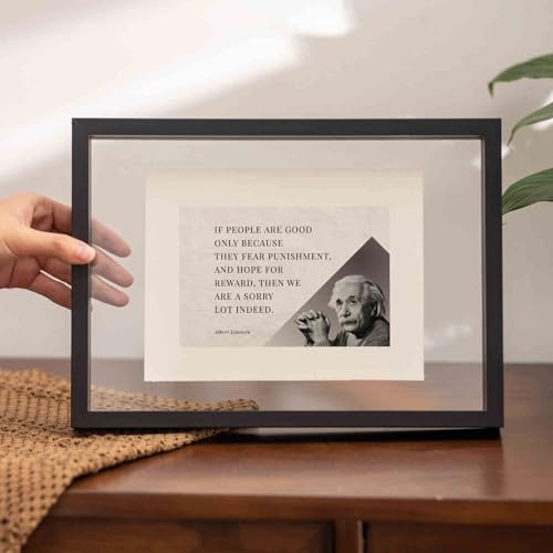 Machtiging Float Frame Double-Sided Floating Glass A4 Wooden Picture Frame for Canvas and Photo Display, Artworks Desktop Decoration