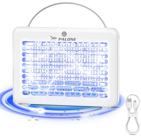 PALONE Elektrischer Insektenvernichter 4000V, 1200mAh Hängbar Elektrische Mückenlampe mit USB-Ladekabel 1,2m, Sicherer Dual-Action-Mückenzapper, Fliegenzapper im Freien, für für Innen und Außen