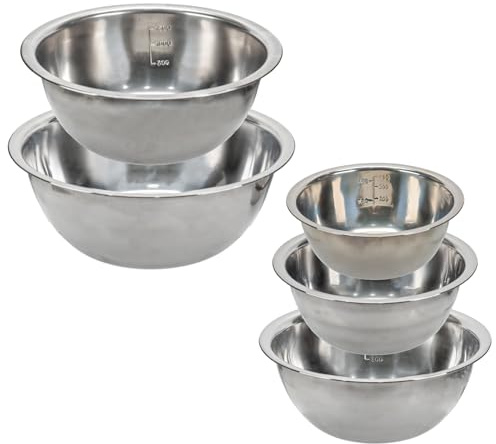 5 Piece Stainless Steel Mixing Bowl Set With Measurement Markers Multipurpose Soup Basin 5 Sizes Space Saving Nesting Bowls Mixing Bowls for Baking Cooking Food Storage (0.5L,0.8L,1.55L,2.1L,2.6L)