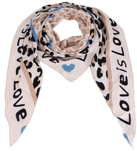 Damen Musselin Halstuch Made in Italy mit Leo Love Paisley Happy– Leichtes Dreieckstuch für Frühling & Sommer, Baumwolle, ca.195x85 cm