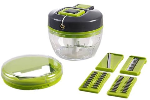 FREMON Picadora Manual, 6 en 1 Mandolin, Cortador Verdura con Cuchillas Intercambiables, Multifuncional Vegetable Chopper, Rallador de Verduras Ideal Utensilios de Cocina para Patata, Cebolla, Queso