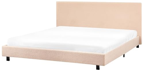 Beliani Polsterbett Bouclé beige mit Lattenrost 180x200 cm Stoffbett Bettgestell Albi