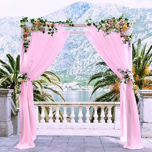 YKAFADE 2 Stück 75 * 600cm Querbehang Freihanddeko, Foto Hintergrund Vorhang Hochzeitsbogen Gardinen Vorhang Deko Chiffon Voile Freihandbogen Schals für Party Geburtstag Baby Dusche Taufe -Rosa