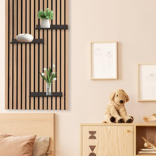BTSAE Étagère pour panneaux acoustiques, Étagère murale noire en métal, Accessoire pour panneaux acoustiques, Étagère flottante pour salon, chambre à coucher, bureau, cuisine, Étagères murales (TROIS