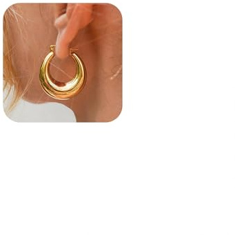 WATEFOER Chunky Gold Hoop Ohrringe für Damen, 18K Vergoldet Thick Huggie Ovale Creolen Hohle Röhre Hoop Ohrringe Hypoallergen Leichte Hoops Schmuck Geschenke für Muttertag Weihnachten