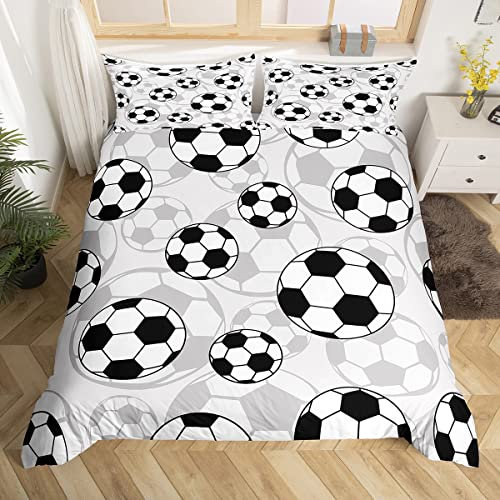 Loussiesd Juego de ropa de cama con diseño de balón de fútbol, juego de ropa de cama para niños y niñas, temática deportiva, juego de cama de 3 piezas, tamaño doble