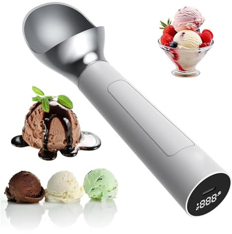 WUDLi Cuillère à Glace chauffante, cuillère à Glace Rechargeable avec Affichage LED, cuillère à Glace électrique Rechargeable, Chauffage Maximal jusqu'à 122℉ pour la crème glacée Dure.
