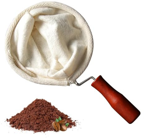 Bolsa de filtro de café de tela | Herramienta de filtro de tela | Colador de café reutilizable con doble gancho | Bolsa de filtro de tela de franela reutilizable hecha a mano con mango de madera