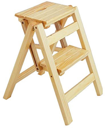 Wooden Step Ladder Chair Household Wooden Ladder Household Folding 2-step Ladder Stool Multifunction Step Stool Stair Chair Indoor Climb Stepladder Display Shelves Solid Wood