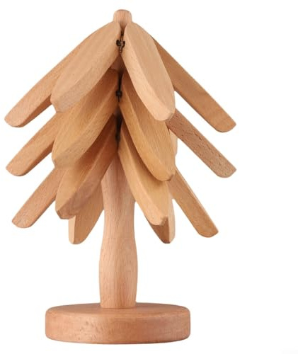 Sottopentola in legno a forma di albero, pieghevole, resistente al calore, per cucina, tavolo da pranzo, protezione decorativa per piatti caldi, tappetino multifunzione per teiere, padelle da 19 cm (A
