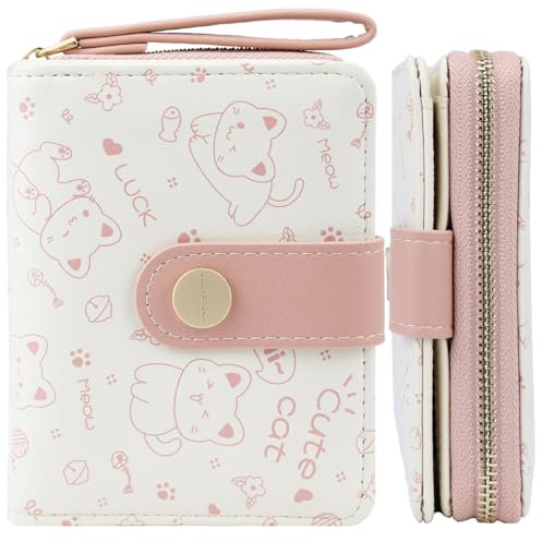 Farcauo Liten damplånbok Miniplånbok Kattsmäll rosa plånbok för kvinnor Liten damplånbok med ID-fack och korthållare