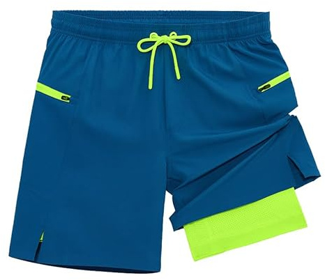 veepro Mens Running Shorts 2 in 1 Quick Dry Gym Workout Shorts Lightweight 7 Athletic Exercise Training Shorts with Compression Liner Zip Pocket Blue L