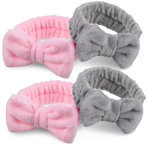 SAFIGLE Bandeaux de Spa pour Femmes et Filles en Polaire Corail Confortable, Design Extensible, Lot de 4 Pièces, pour Soins du Visage Toute L'année