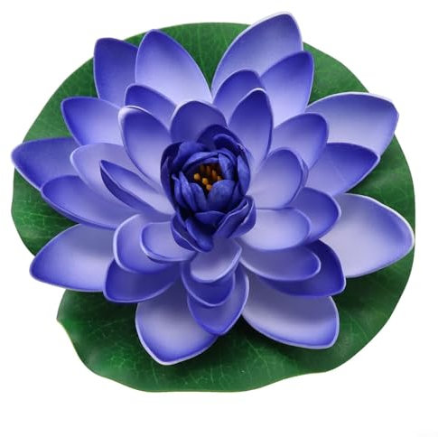 Nénuphar artificiel flottant 18 cm pour décoration de piscine en EVA, décoration d'étang, décoration de maison, jardin, aquarium (bleu-violet)